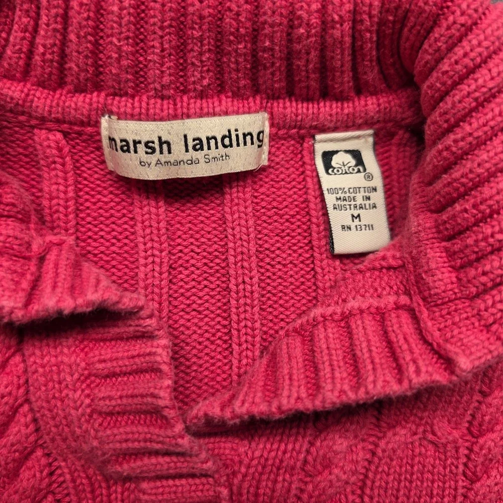Vintage Marsh Landing Amanda Smith Pink Cable Knit Sweater Womens M 100% Cotton
